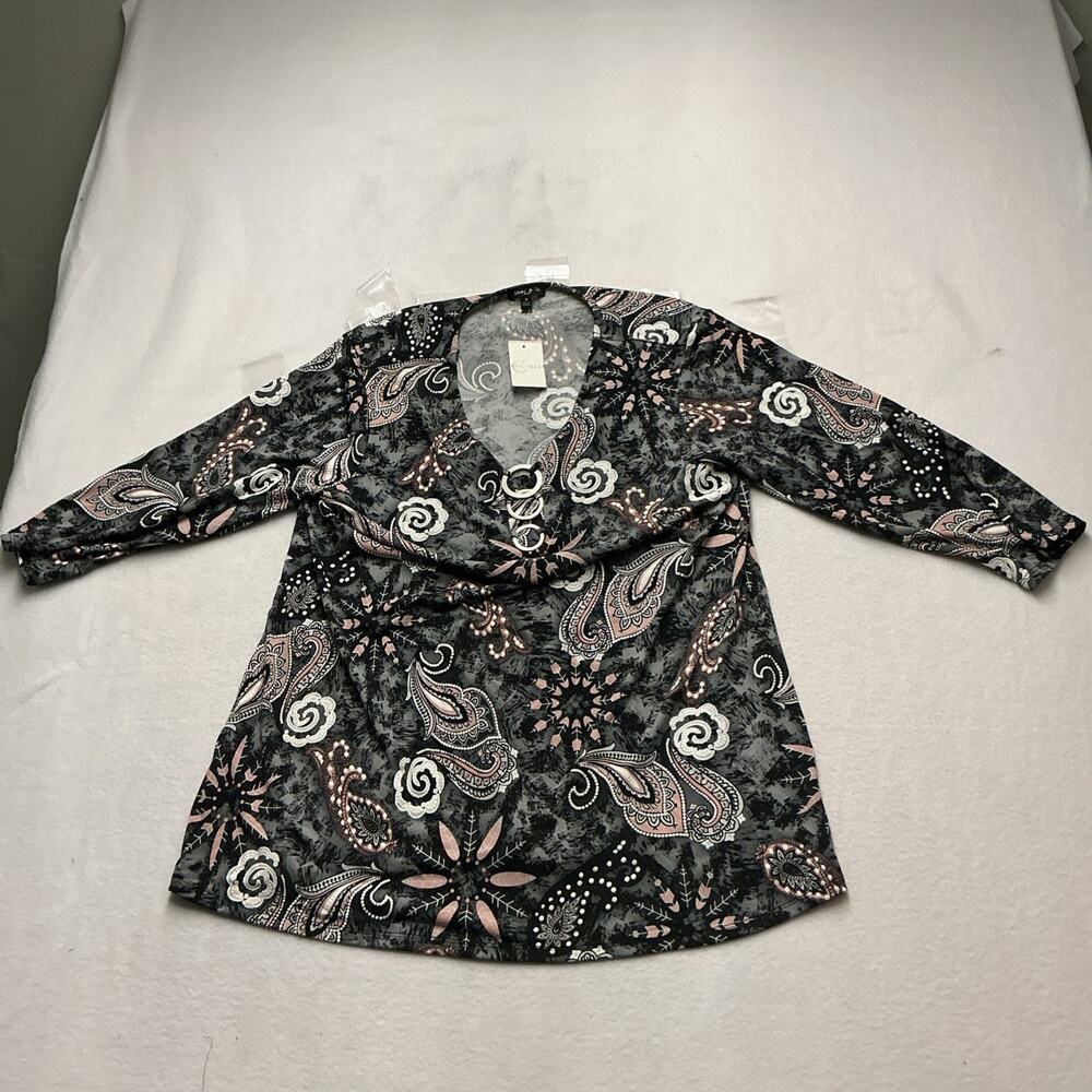 SAMI & JO Women's Stretch Polyester Blouse3/4Sleeve Floral Multicolor Sz 1X,4165